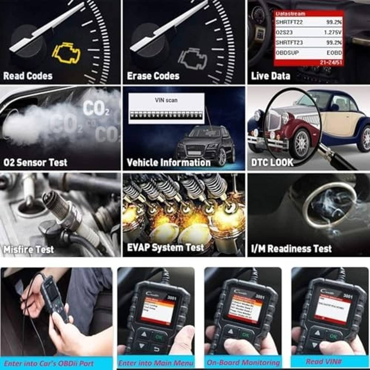 Launch Creader 3001 OBD2 scanner screen showing Read Codes menu