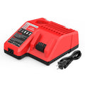 Red compact battery charger with power cord and cradle for M12/M18 lithium batteries