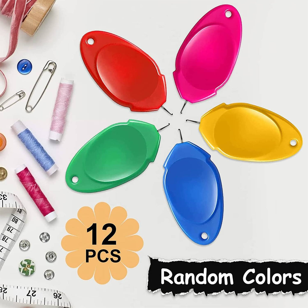 Needle threader set with 12 random-color oval tools and small sewing accessories