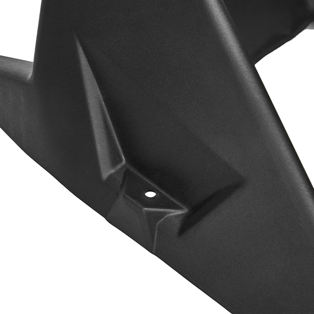 Front fender flare corner detail, matte black plastic with mounting hole