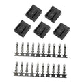 5-pack 4-pin computer fan female plug interfaces with black plastic housings and pins