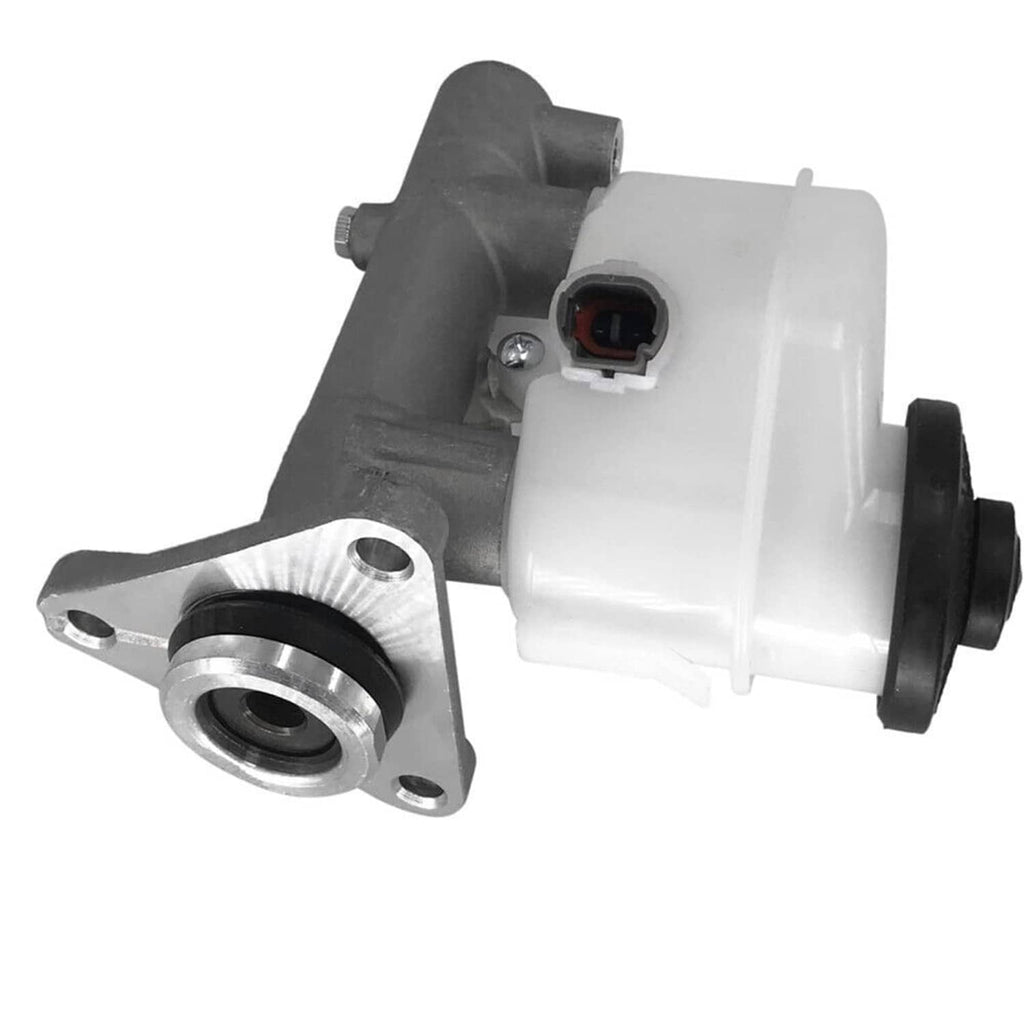 Brake master cylinder with metal mounting flange and electrical connector