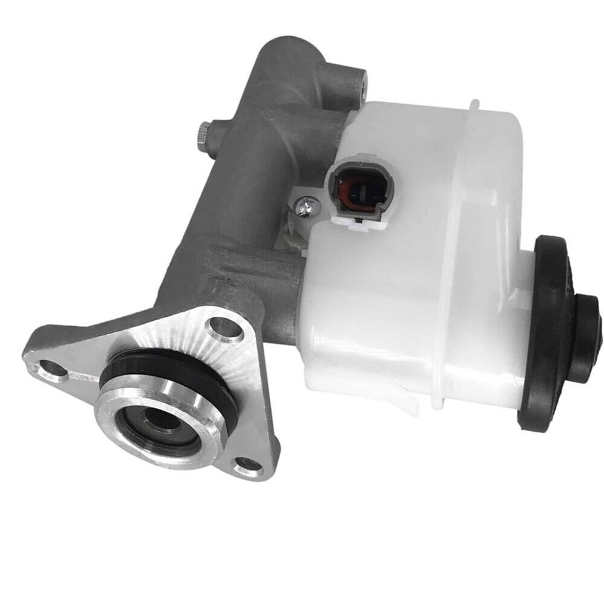 Brake master cylinder with metal mounting flange and electrical connector