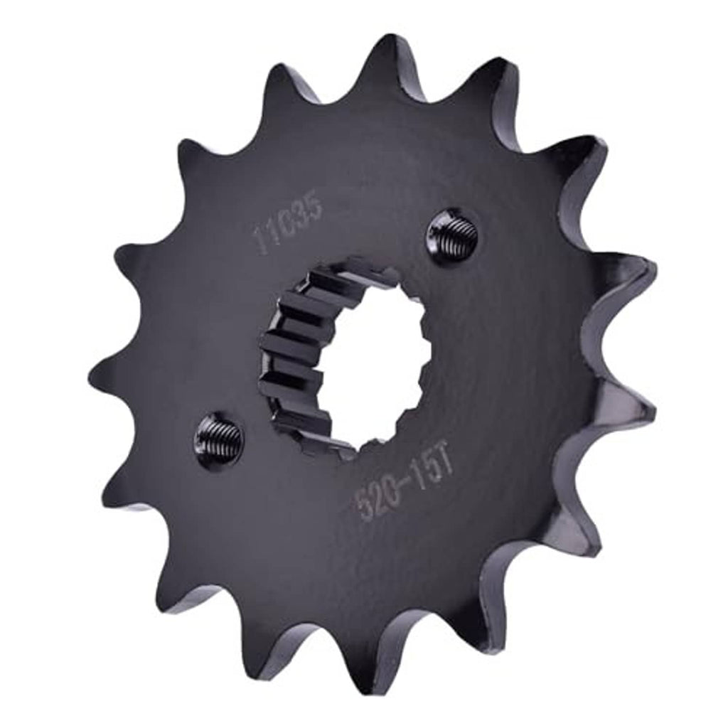 Black front sprocket with threaded mounting holes and inner gear splines