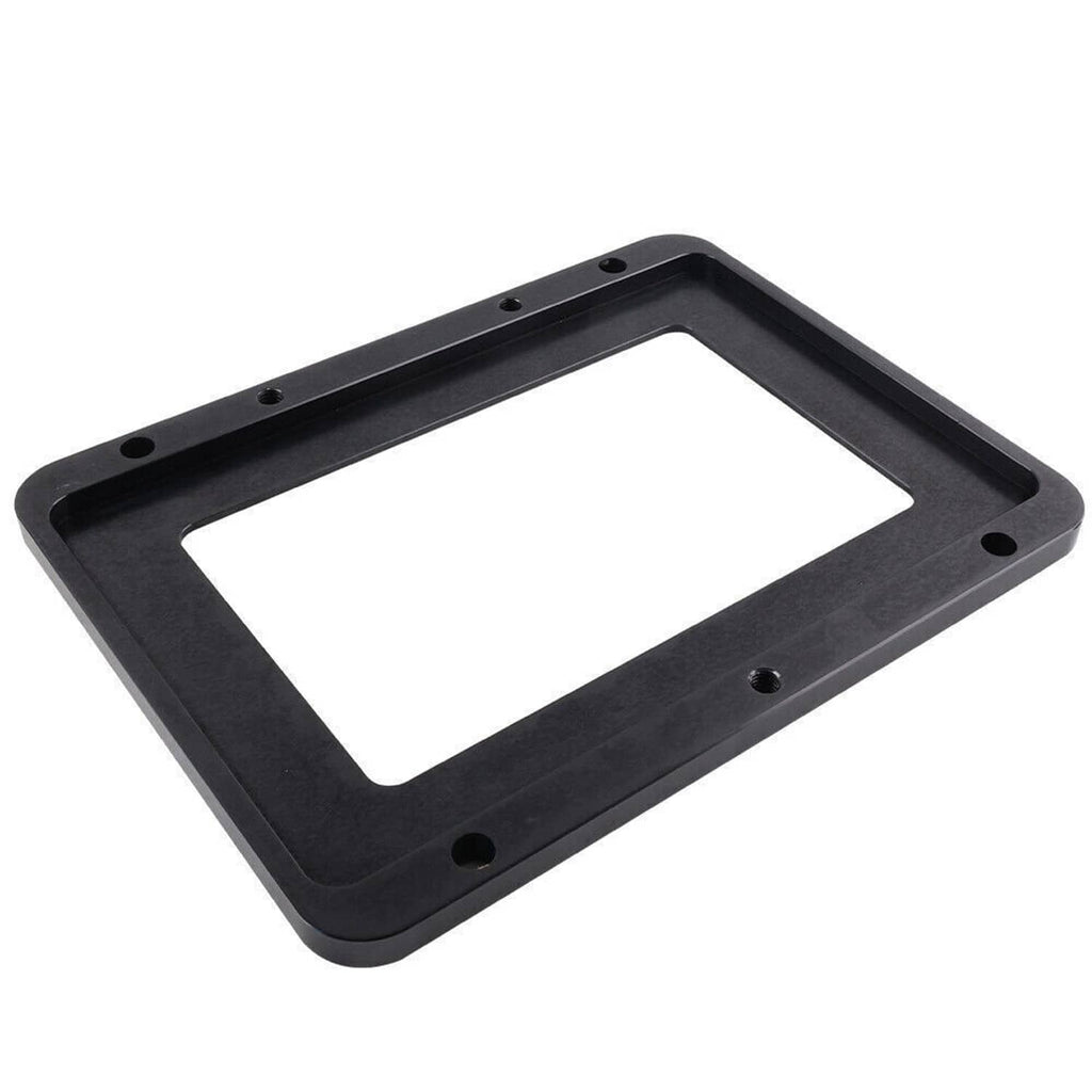 Black aluminum square base plate with rounded corners and center cutout