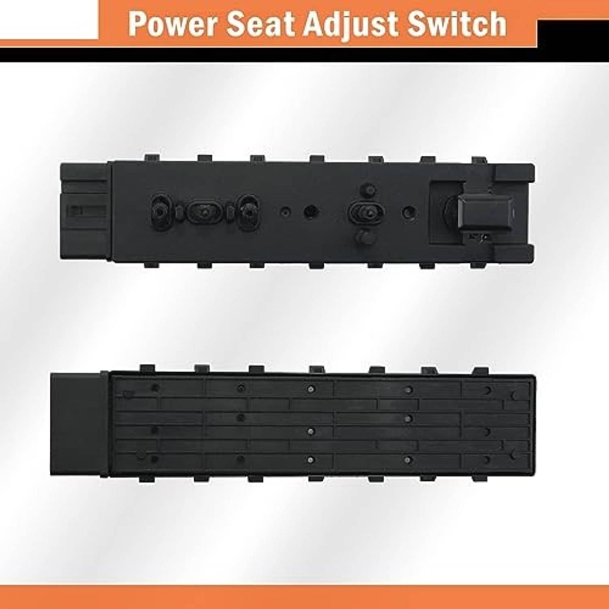 Black power seat adjust switch with mounting holes and multi-pin connectors
