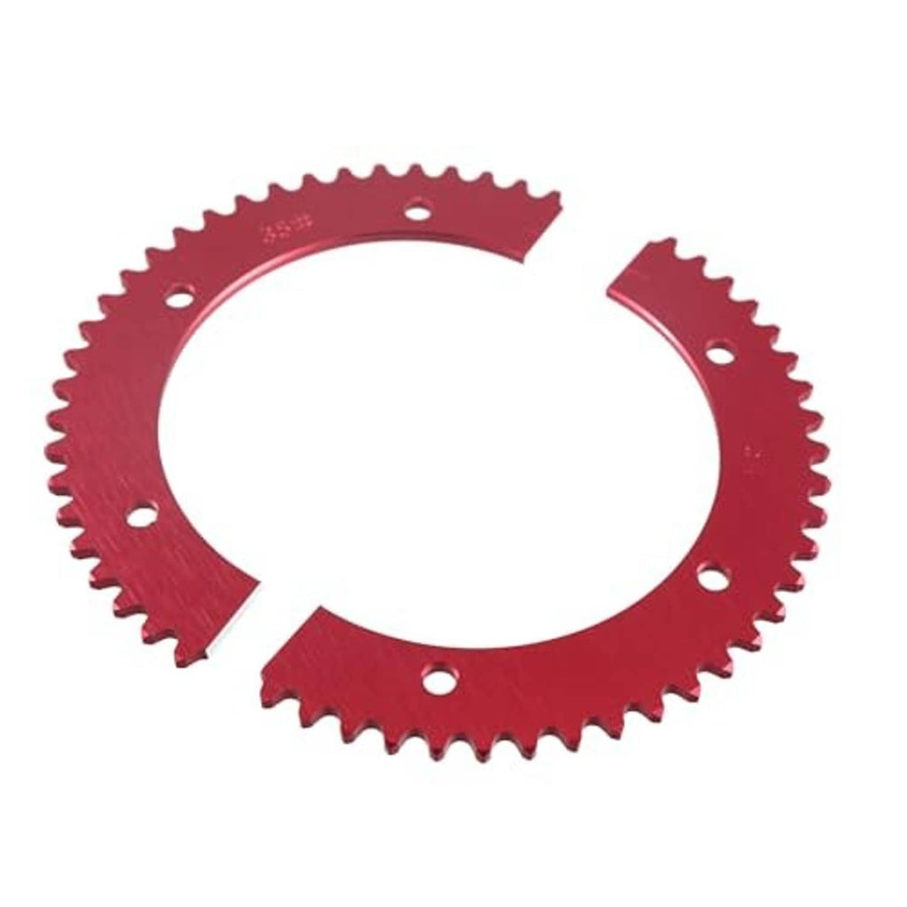 Maroon/red 54T split chain sprocket with teeth and mounting holes