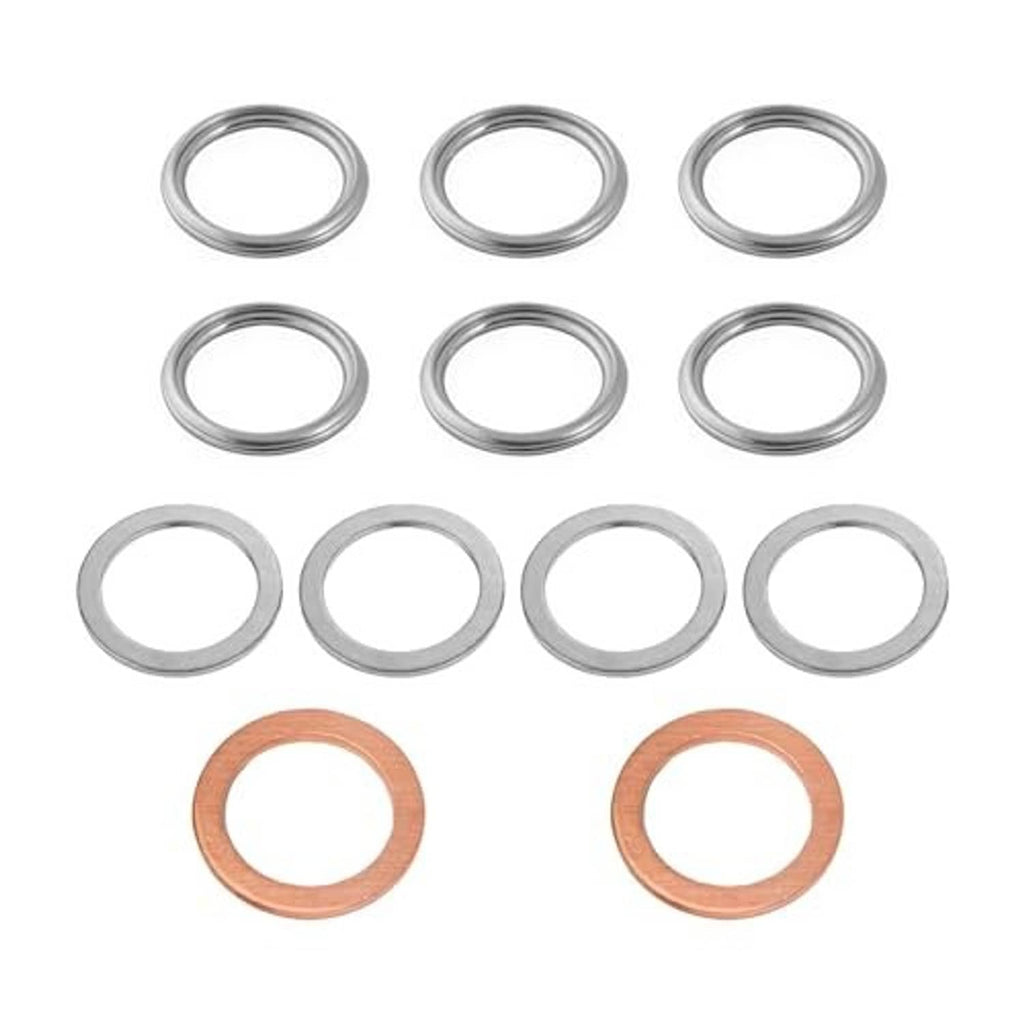 Assorted drain plug crush washers set, silver metal rings and copper sealing rings