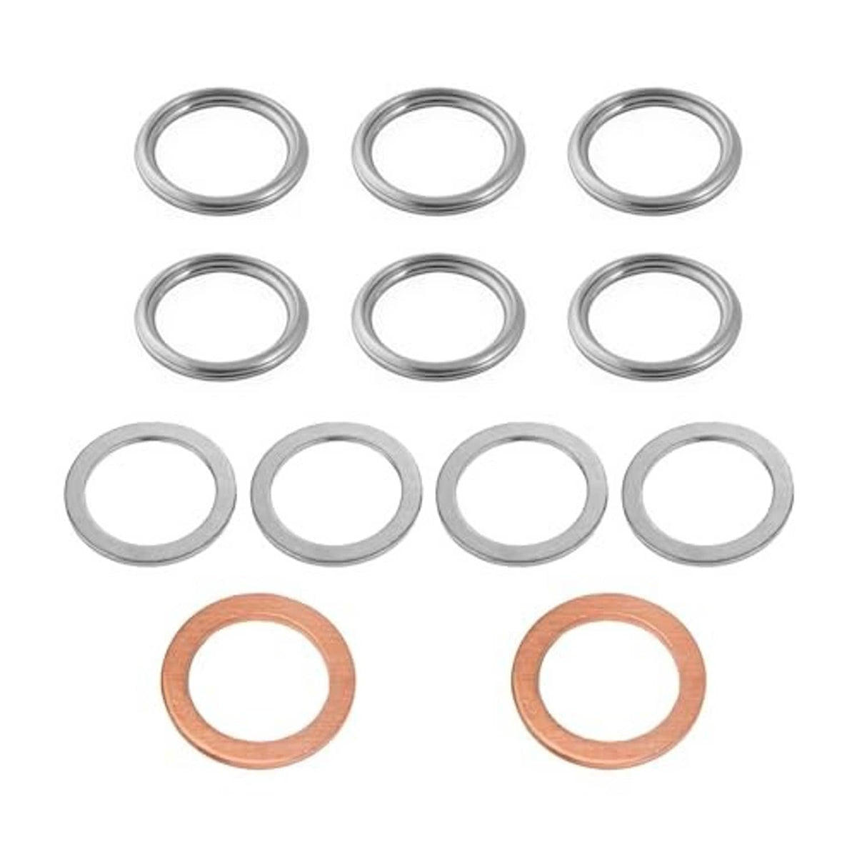 Assorted drain plug crush washers set, silver metal rings and copper sealing rings