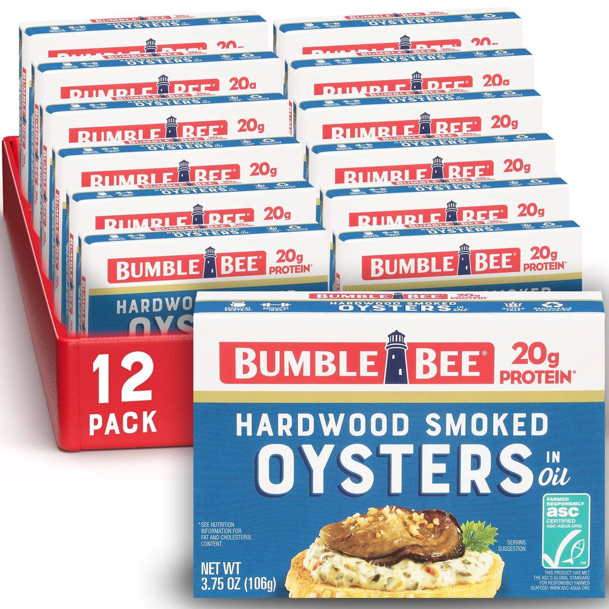 Bumble Bee hardwood smoked oysters in oil, 12-pack canned seafood boxes