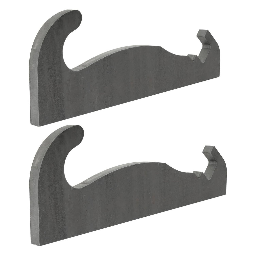 Pair of dark gray steel quick-attach mounting brackets with top hook openings and tabs