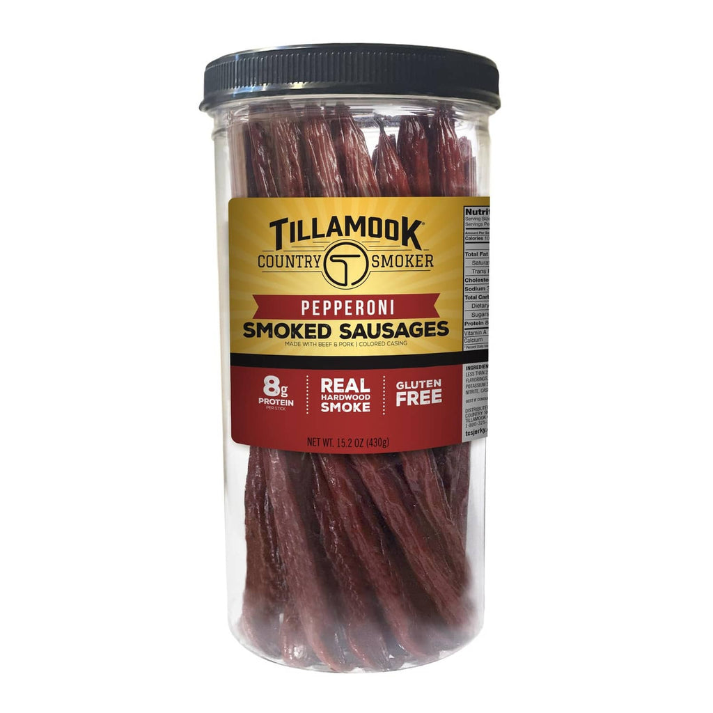 Tillamook Country Smoker pepperoni smoked sausages in jar, gluten free