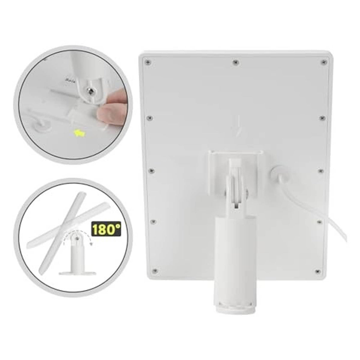 White solar panel charger back panel with 180-degree adjustable mount and ports
