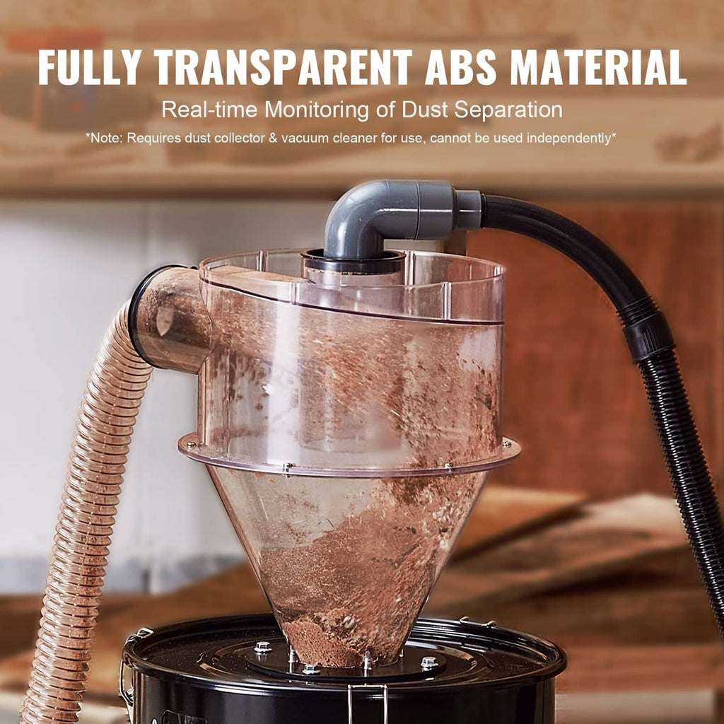 Clear cyclone dust separator hopper with dust collecting in a transparent cone chamber