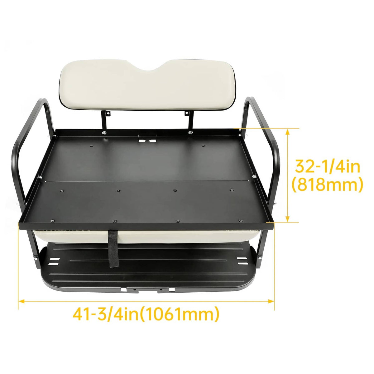 Golf cart flip rear back seat kit with off-white seat and back cushions
