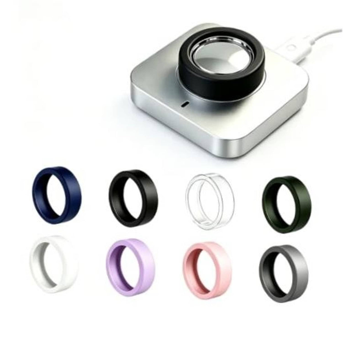 8-pack silicone ring covers, multicolor set with charging cradle