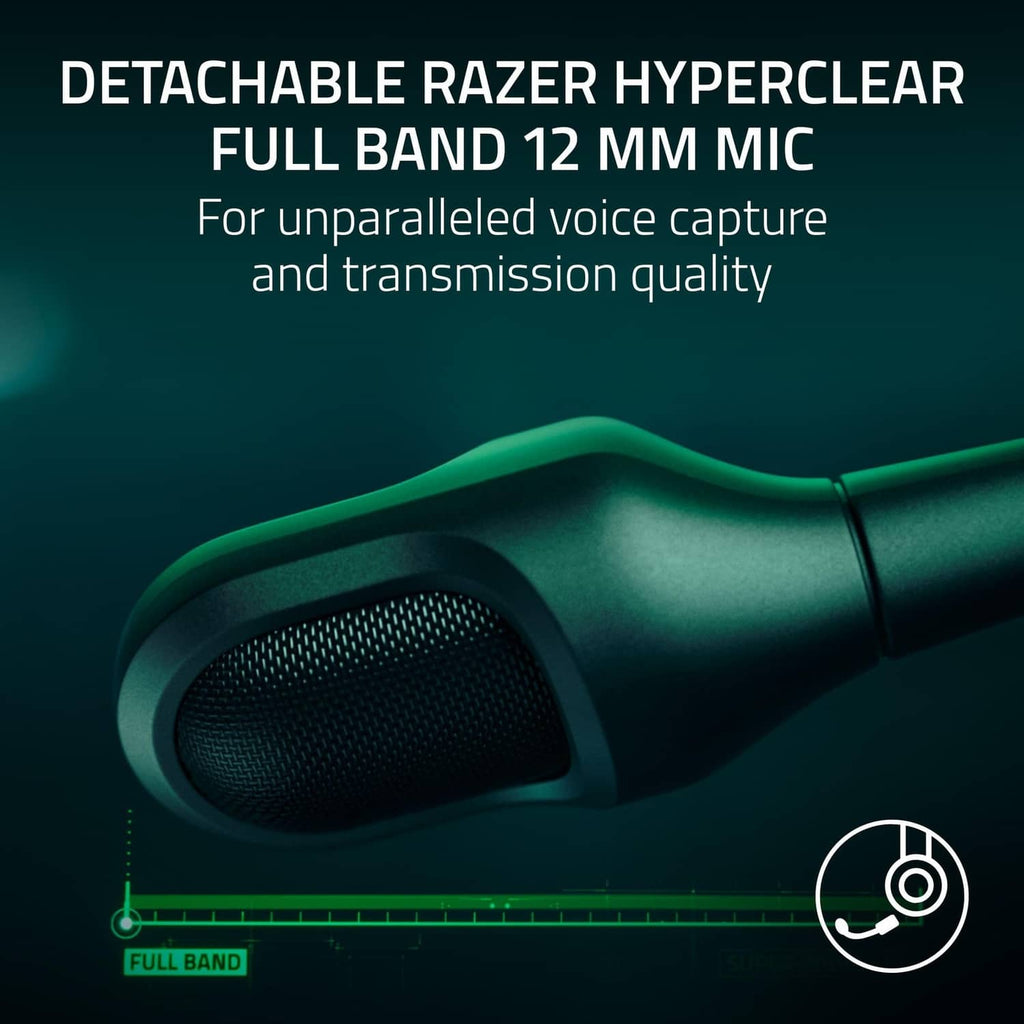 Detachable boom microphone with mesh grille for wireless gaming headset.
