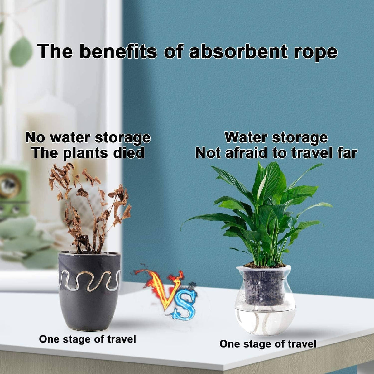 White absorbent cotton rope wick string for self-watering plant pots