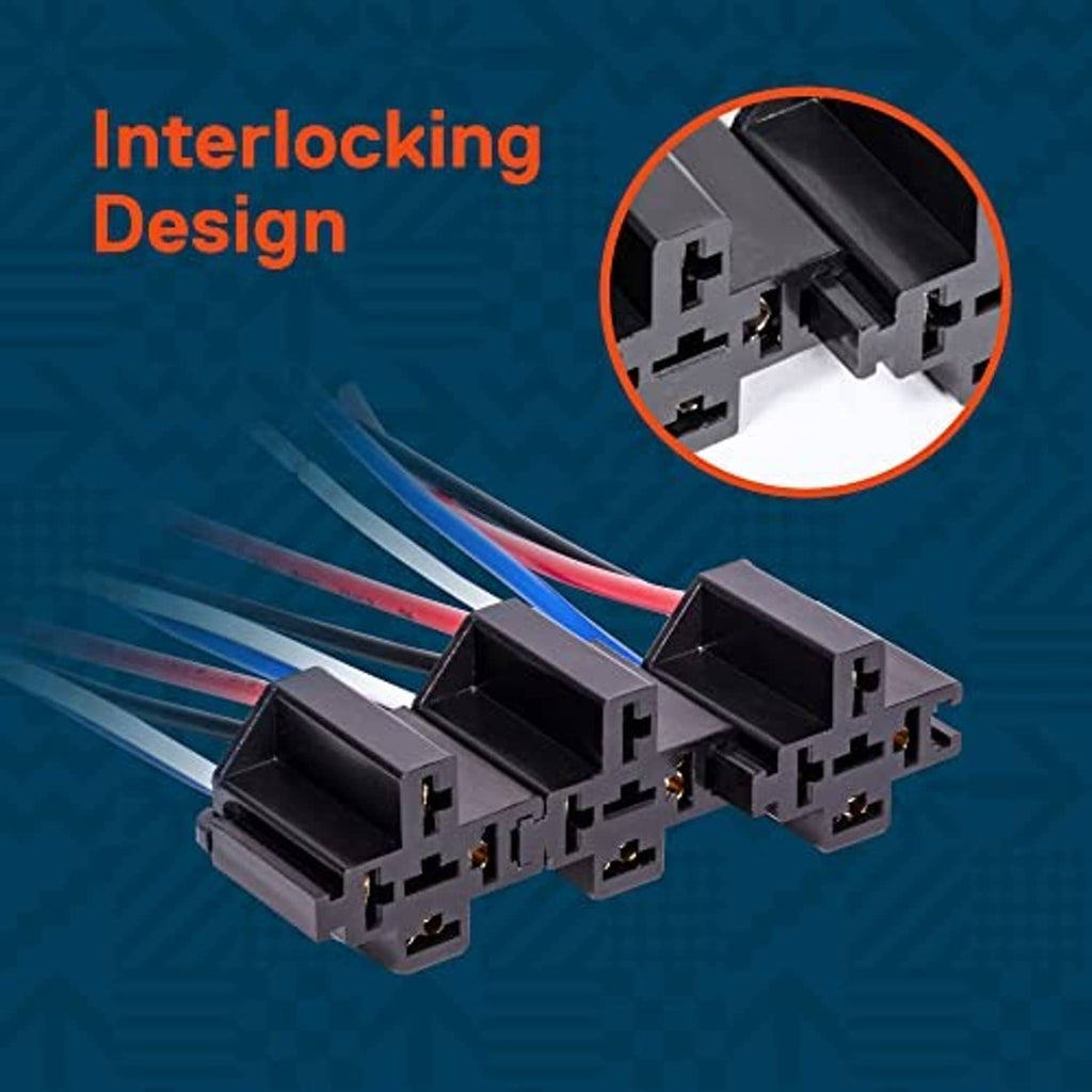 Interlocking relay connector blocks with fuse holders and black terminal housing