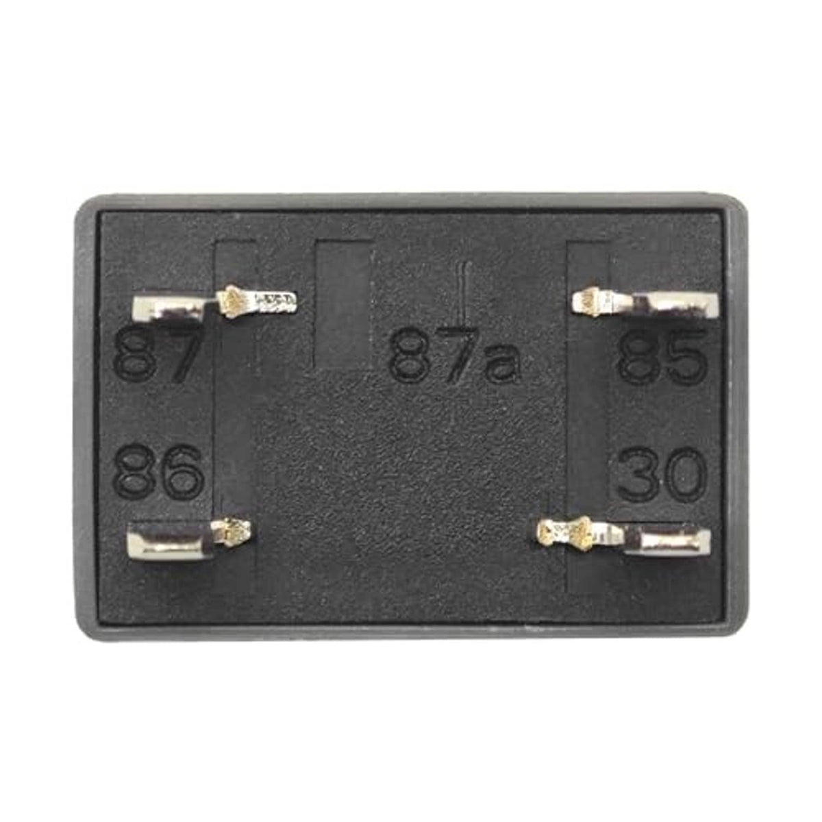 4-pin fuse relay contact face with labeled terminals 87a, 85, 86, 30 and gold pins