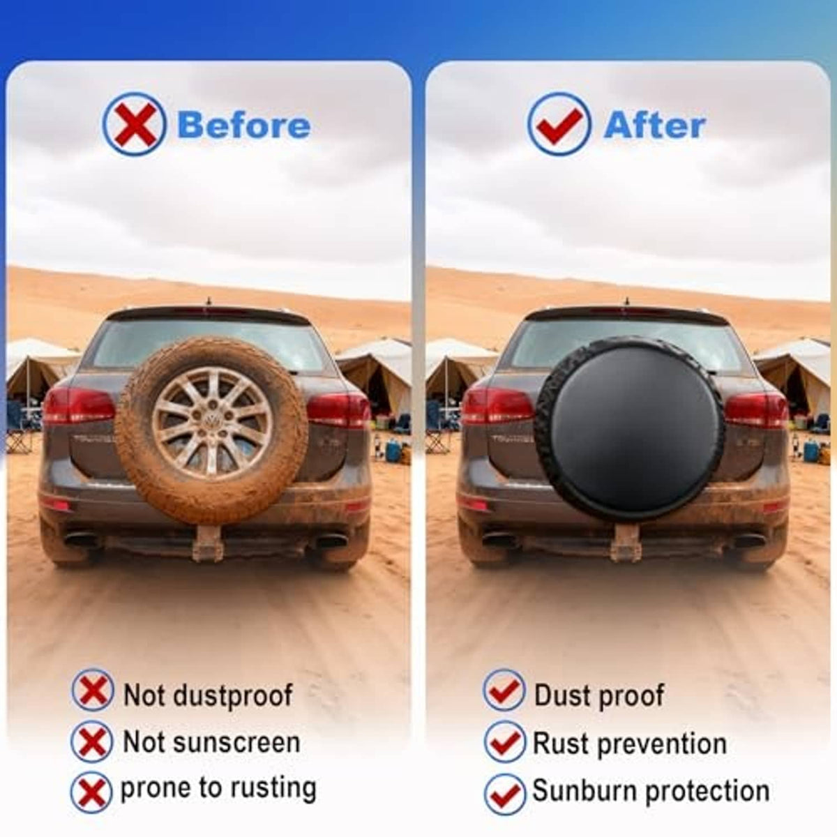 Black spare tire cover on rear spare wheel, dustproof and UV-protection style