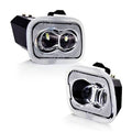 LED side mirror puddle light assembly with chrome bezel and dual projector bulbs