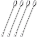 Set of long stainless mixing spoons with oval bowls and slim 12-inch handles