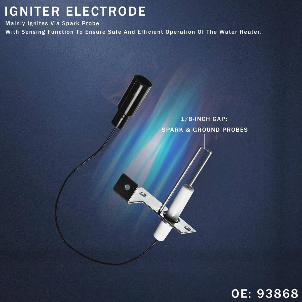 RV water heater igniter electrode with ground electrode and cable lead