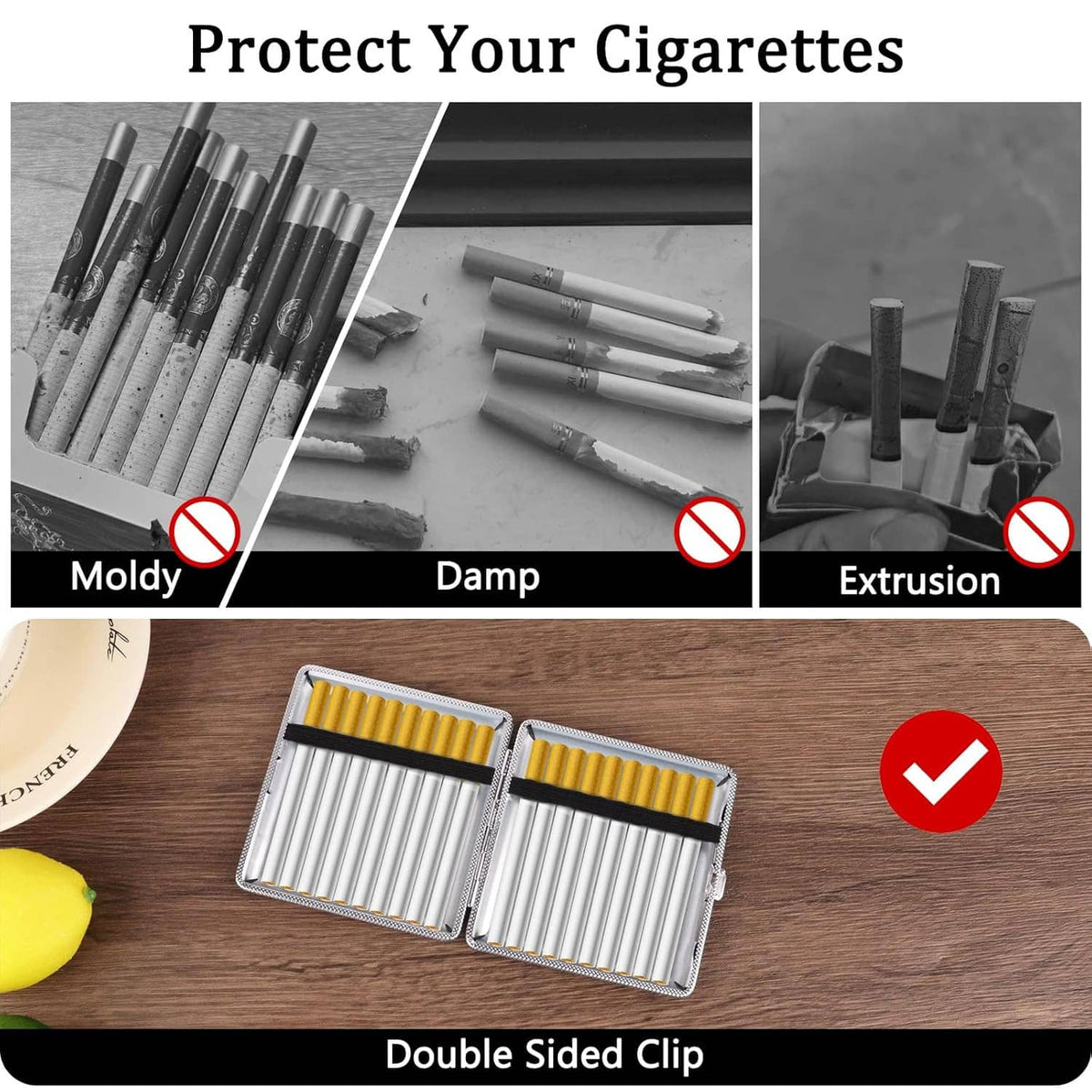 Two open cigarette cases with metal frames, showing cigarette slots inside