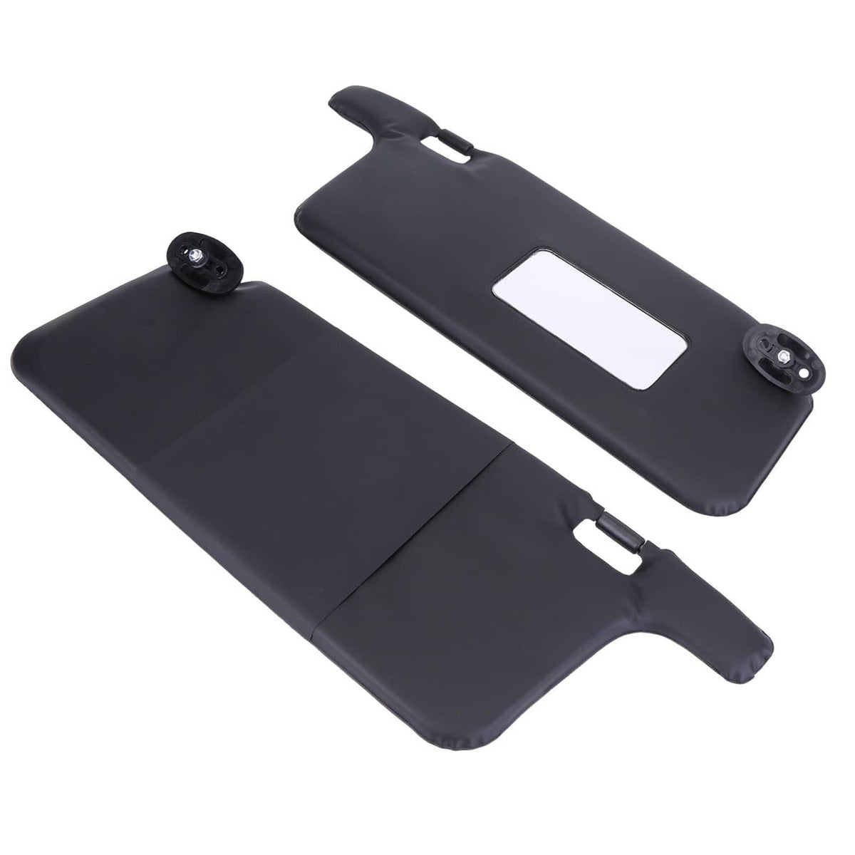 Black sun visors pair, showing side brackets and rectangular window cutouts