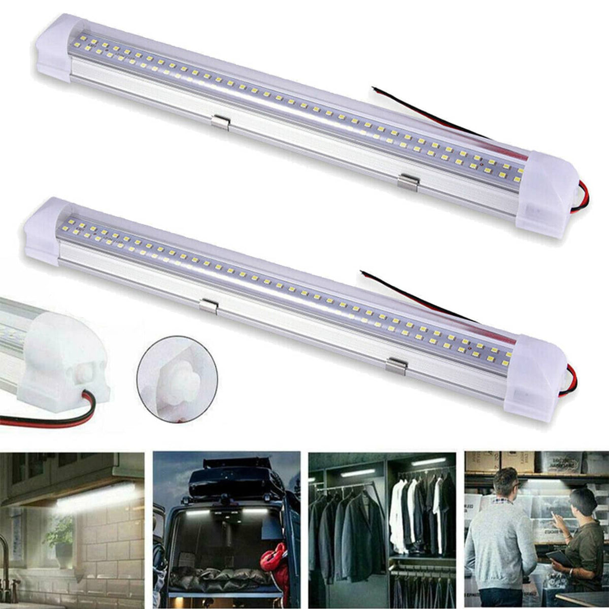 LED ceiling dome light bar, clear lens with yellow LED strip and red/black wires