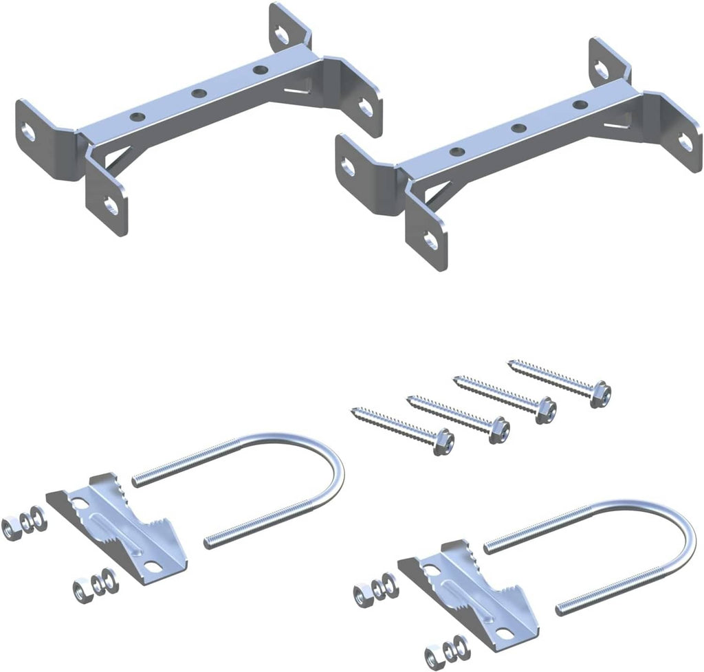 Stainless antenna mast wall clamp set with mounting brackets, U-bolts, and screws