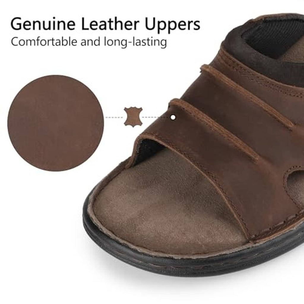 Dark brown leather slide sandal upper with open toe cutouts and padded lining