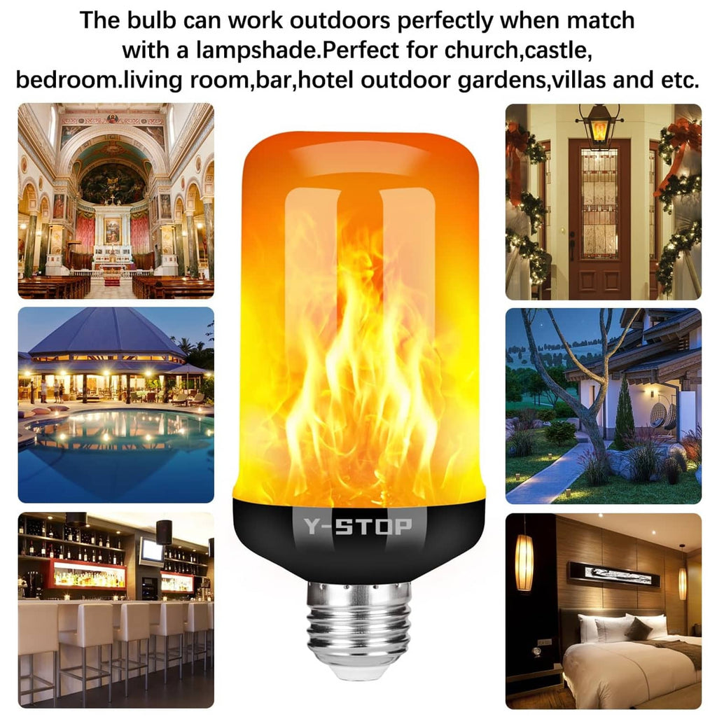 LED flame light bulbs for outdoor and indoor use, warm amber flame glow