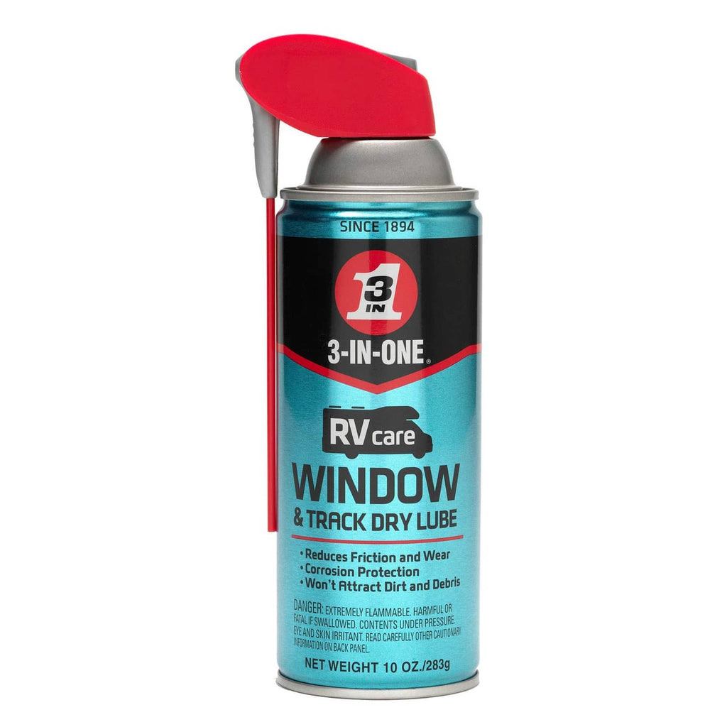 RVcare 3-in-one Window & Track Dry Lube spray can with red nozzle straw