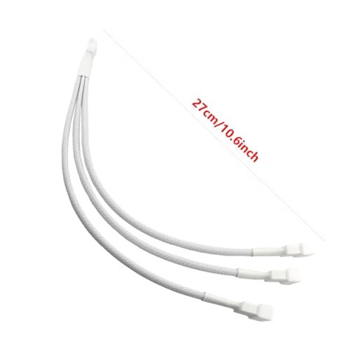 White 4-pin PWM fan splitter cable, one-to-three split, 27cm/10.6in