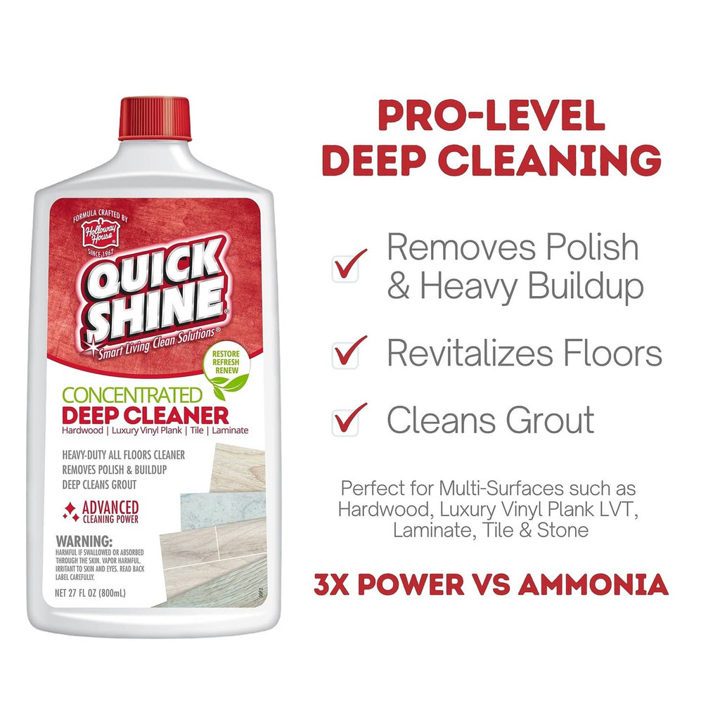 Quick Shine deep cleaning bottle with red cap and label with pro-level benefits