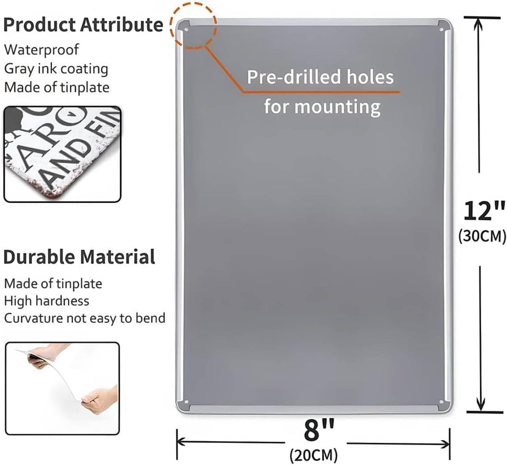 Square metal sign with pre-drilled mounting holes, 8x12 in size diagram