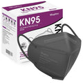Grey KN95-style face mask on retail box, folded protective design