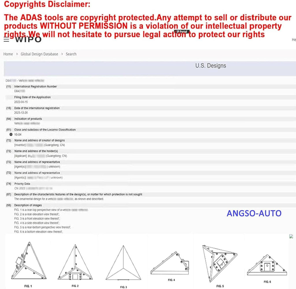 Radar reflector target and stand shown with technical diagram and disclaimer text