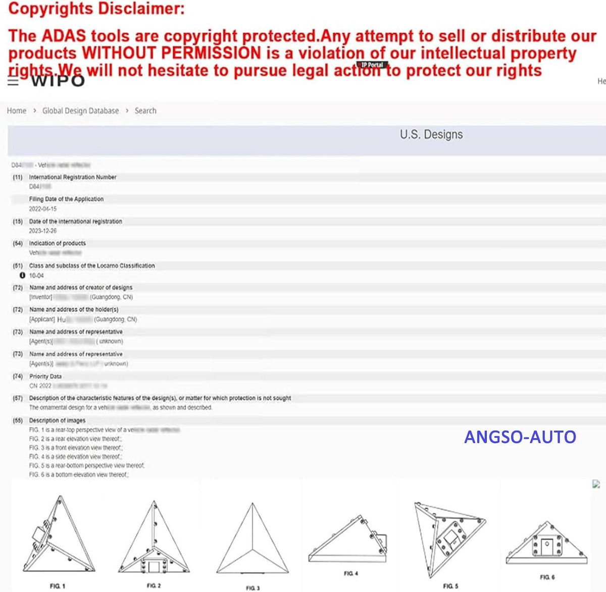 Radar reflector target and stand shown with technical diagram and disclaimer text