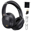 Black over-ear wireless headphones with padded ear cups and foldable headband