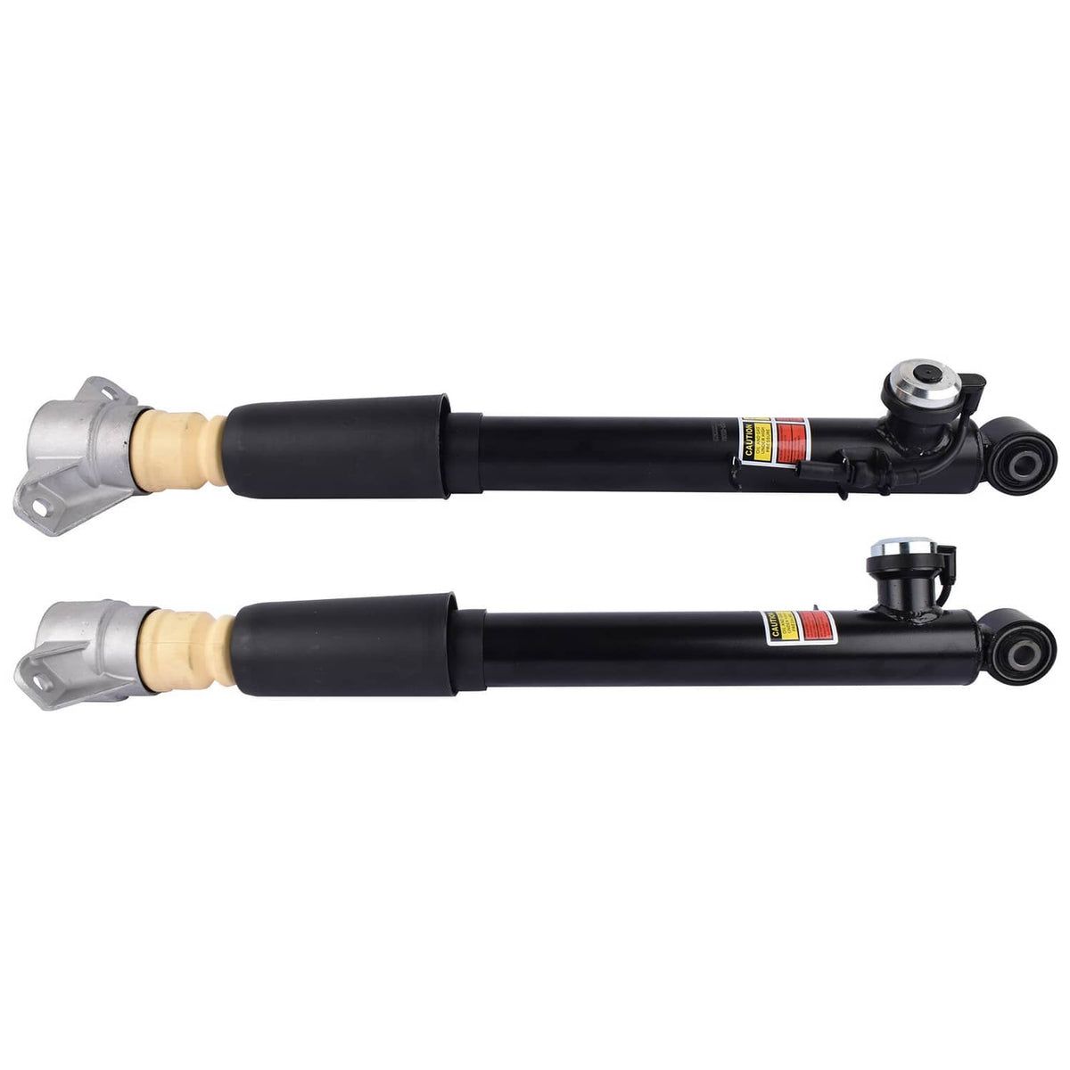 Two electronic struts side-by-side with gray end mounts, black bodies, and beige inserts.