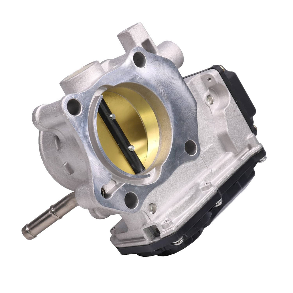 Electronic throttle body assembly with aluminum housing and sensor connector, front view