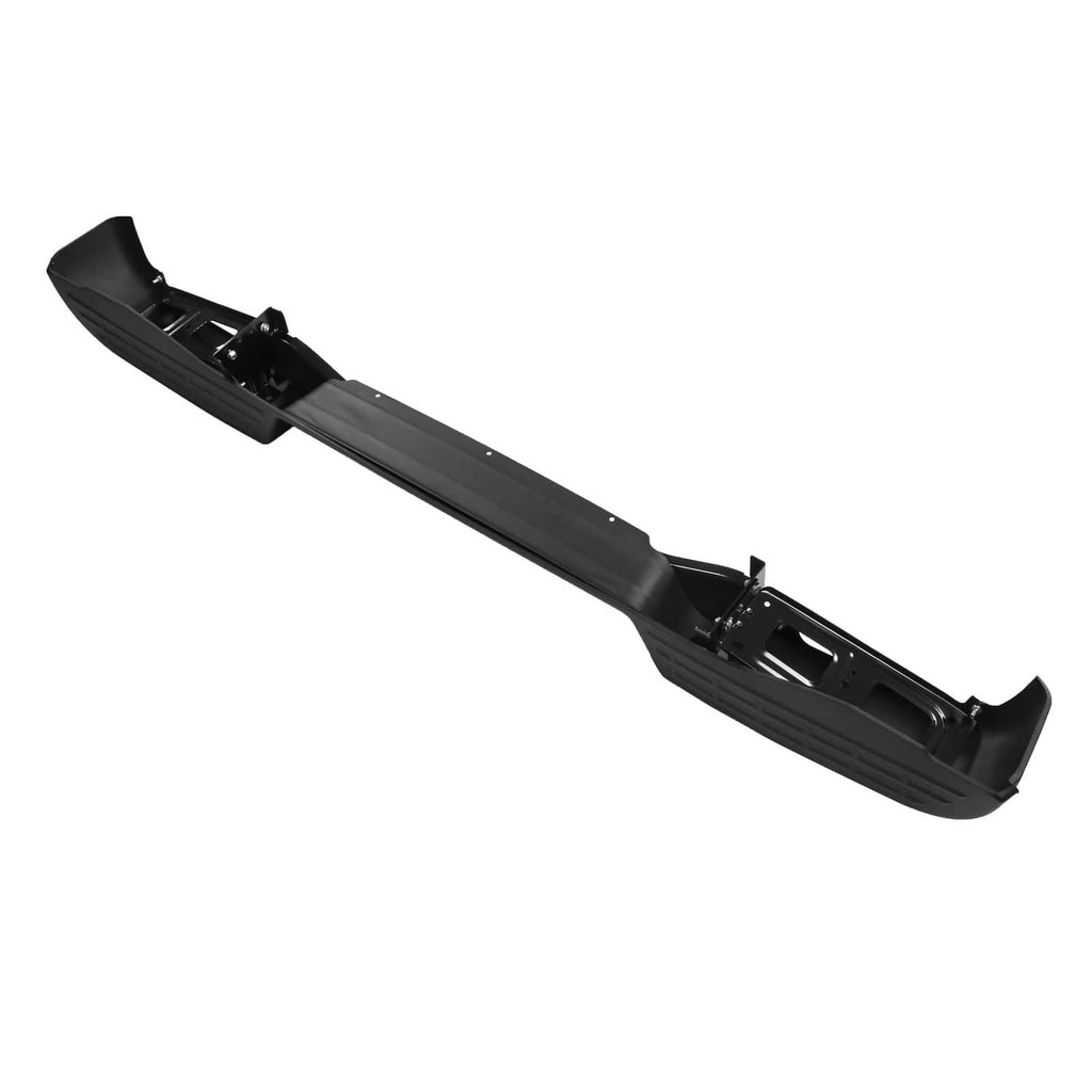 Black rear step bumper with park sensors bracket and rear mounting hardware points