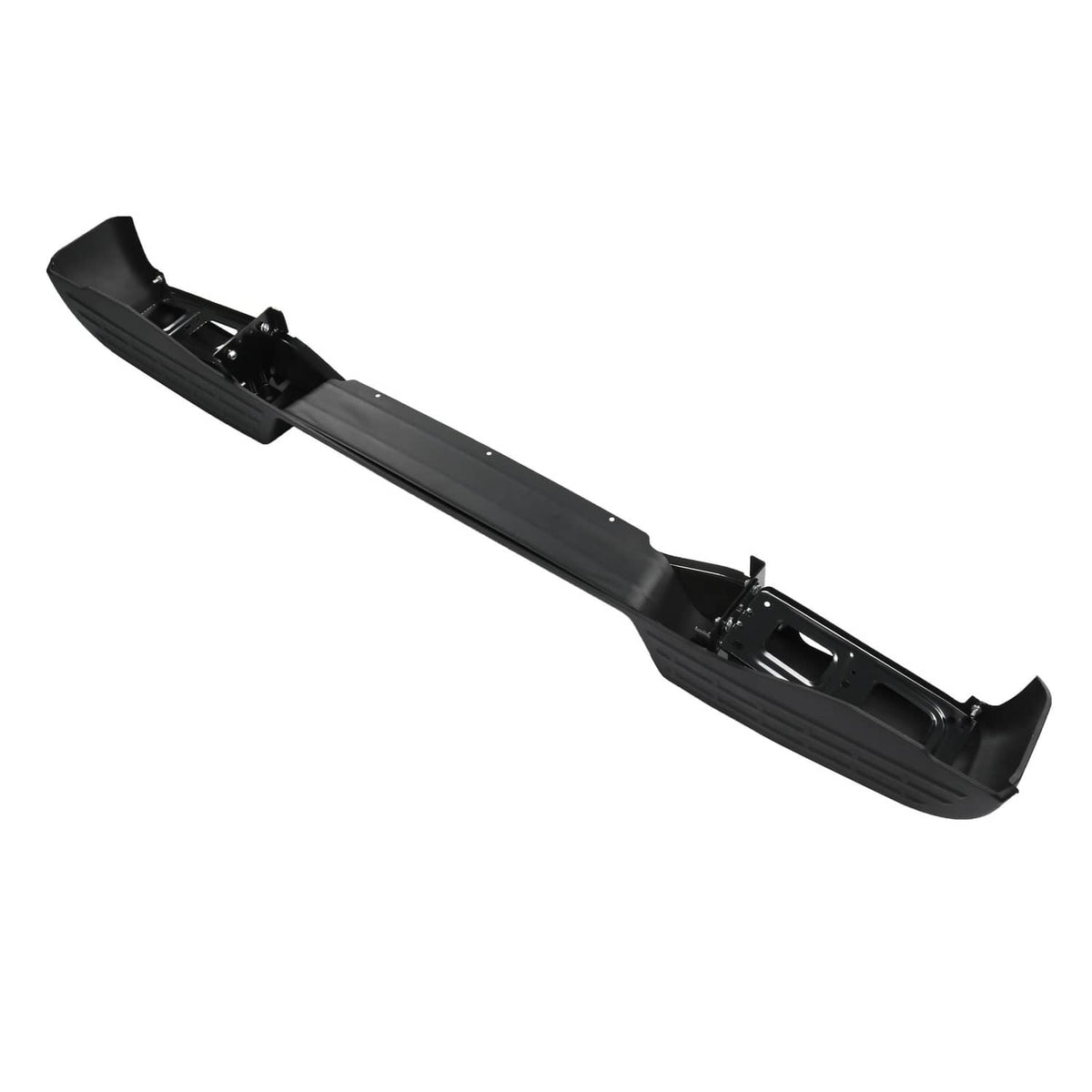 Black rear step bumper with park sensors bracket and rear mounting hardware points