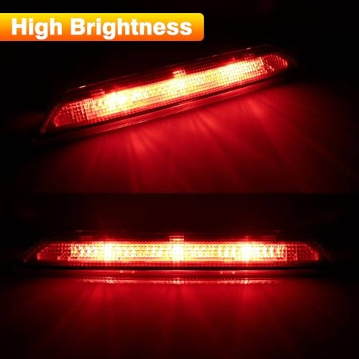 Illuminated red LED third brake light strip, high-mount stop light glow