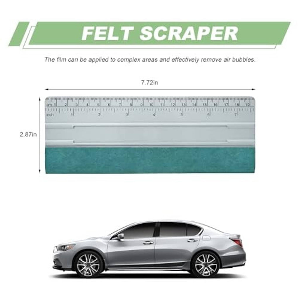 Gray felt scraper tool with ruler markings and teal backing pad