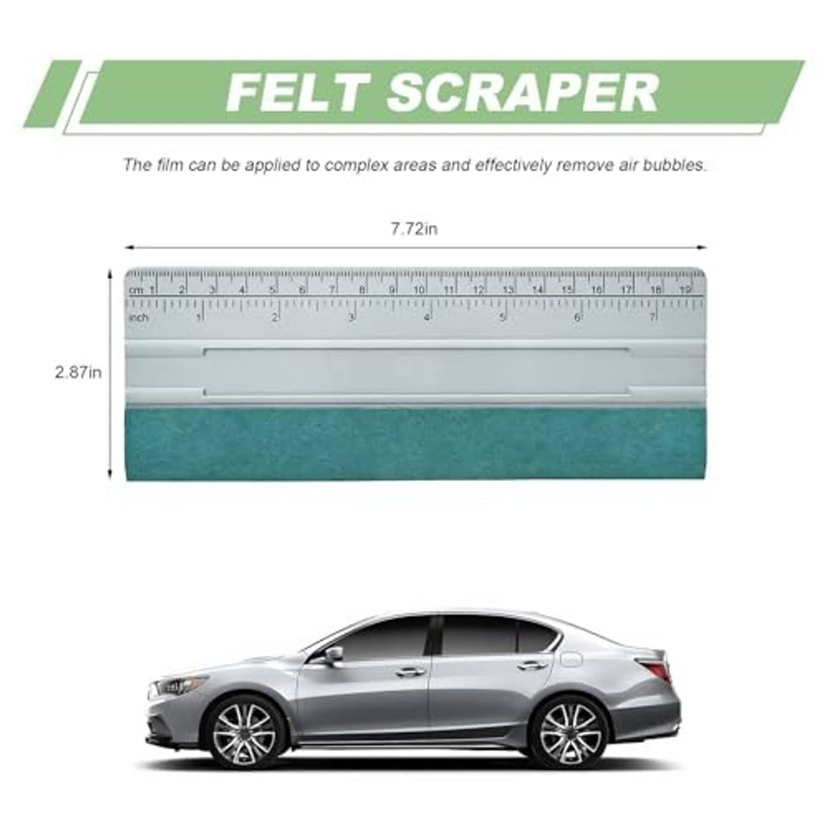 Gray felt scraper tool with ruler markings and teal backing pad