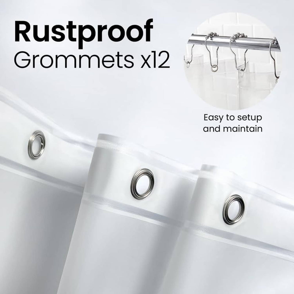 Rustproof grommet shower curtain liner header with eyelets and rings